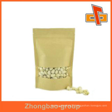 stand up custom kraft paper bag with window and zipper for nuts, mango and chips